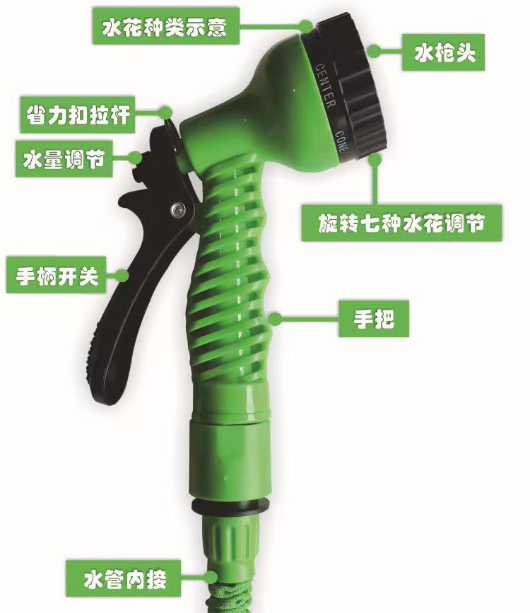 Cross-Border Hot-Selling High-Pressure Car Wash Water Gun, Household Telescopic Hose with Seven-Speed Adjustment, Explosion-Proof Soft Hose, Gardening Tool