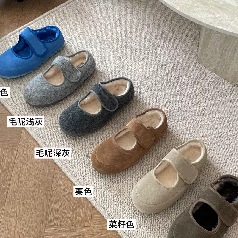 河南桑坡雪地靴仙女风温柔加绒玛丽珍鞋2024秋冬小香风魔术贴毛毛