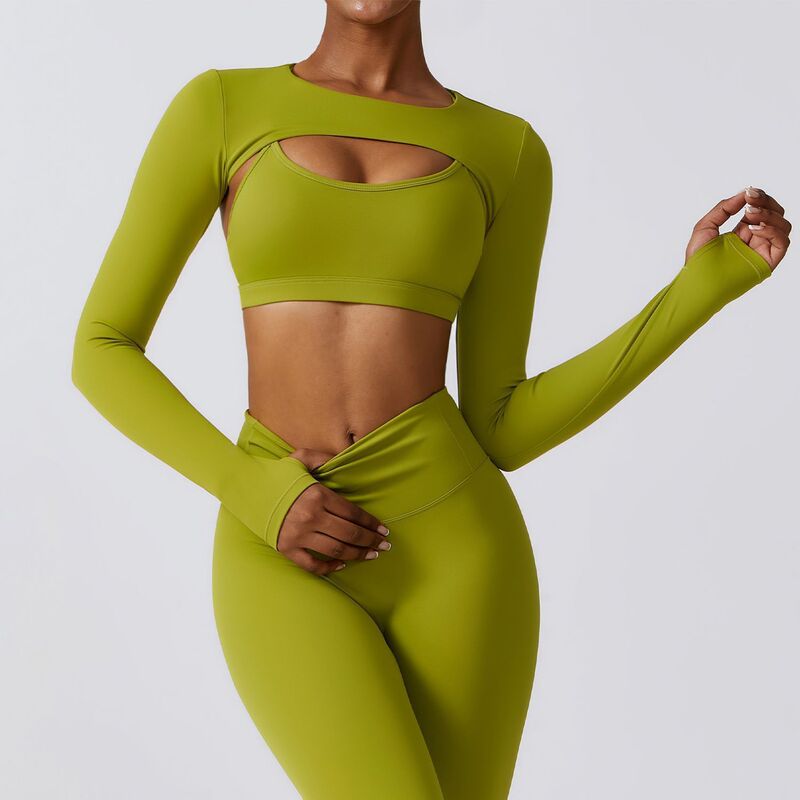 Yoga Clothing with Chest Mat Women's Sexy Tight Navel Exterior Wear Sports Pilates Two-Piece Top with Thumb Mouth Yoga Clothing with Chest Mat Women's Sexy Tight Navel Exterior Wear Sports Pilates Two-Piece Top with Thumb Mouth