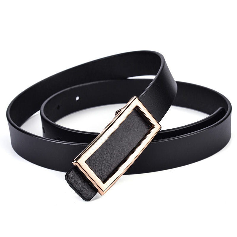 New Hot Sale Women's Genuine Leather Smooth Buckle Belt Cowhide Belt Distinctive Rectangular Casual All-match Belt Wholesale
