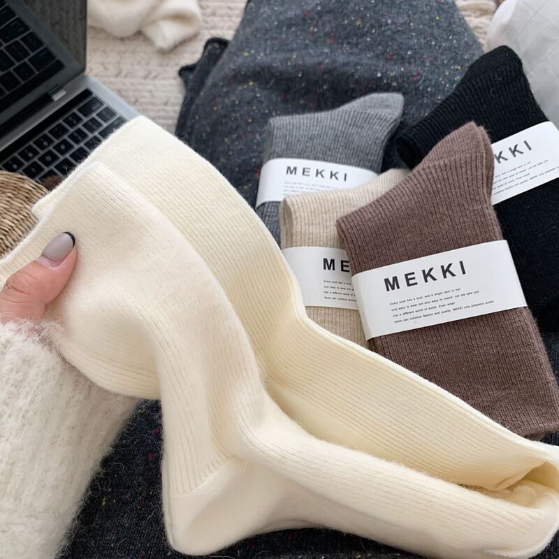 Socks Women's Mid-tube Autumn and Winter Wool Merino Warm Thickened fleece-lined Postpartum Moon Double Needle Sanding Stockings