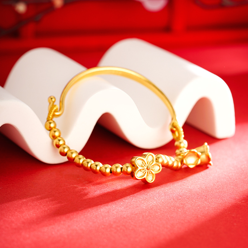 Arena de oro Linglan cuentas pulsera de mujer con cuentas media pulsera flor Pulsera de campana aleación de cobre suministro directo de fábrica suministro de todo fósforo