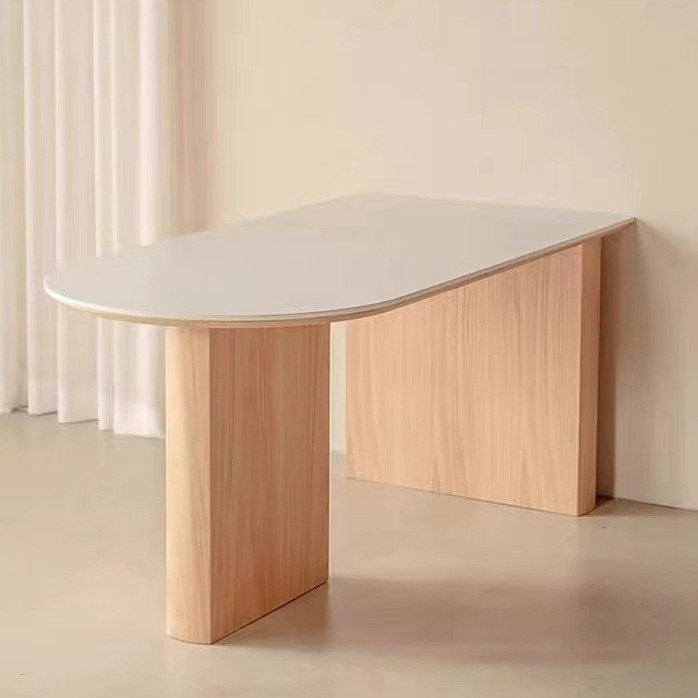 Mesa de península de madera maciza mesa de comedor integrado hogar pequeño apartamento moderno simple madera maciza ovalada de alta gama placa de roca mesa de comedor