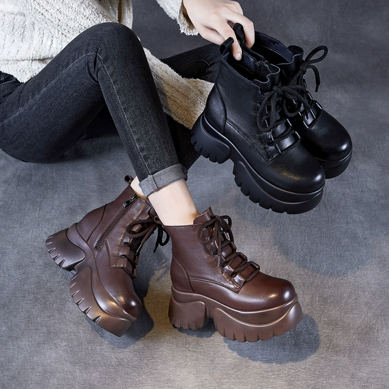 2024 Осень и зима новые толстые подошвы увеличенные короткие сапоги для детей маленькие кожаные женские туфли 34 ярда сапоги Martin