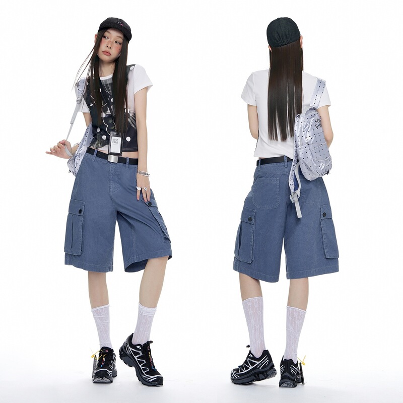 ｜Xsd【New Product】！2026 Summer｜American Retro Distressed Mid-Length Pants Loose Trendy Wide-Leg Jeans