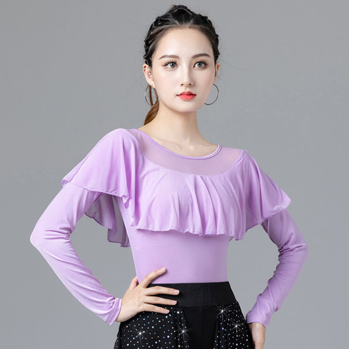 Modern dance tops, women's square dance clothing, new Latin internet celebrity dance clothes, ballroom dance waltz practice clothes