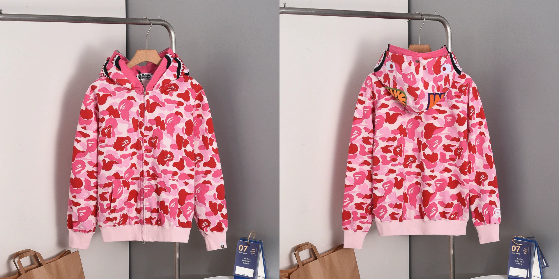 (Cross-border trading), camouflage cloth, shark, sweatshirt with hood with zipper, with embroidery