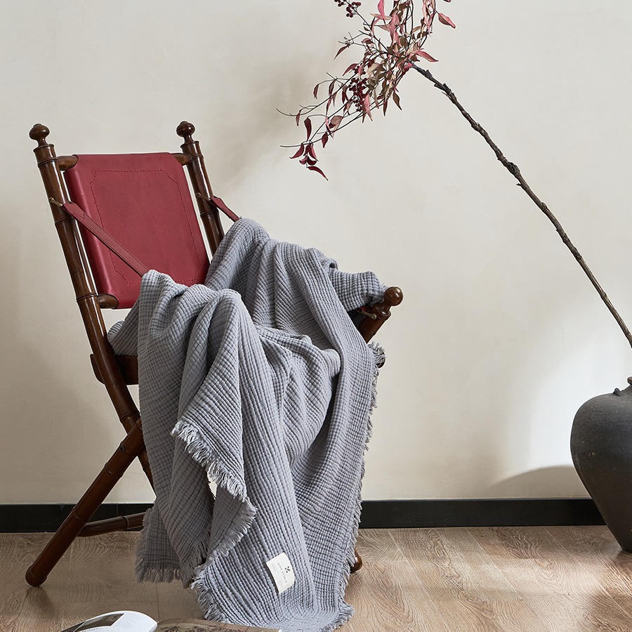 A類全棉四層紗布色紡雙拼馬卡龍流蘇毯 日式復古沙發毯子蓋毯夏季
