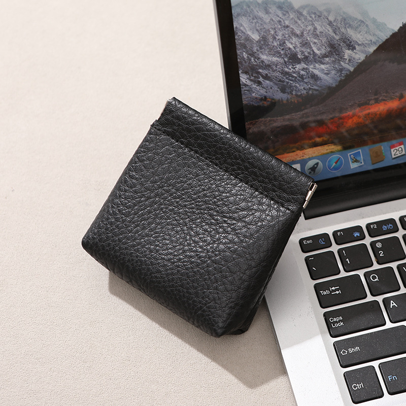 Spot unisex imitación de cuero litchi patrón clip bolsa de monedas billetera sobre rojo bolsa de almacenamiento de joyas multiusos