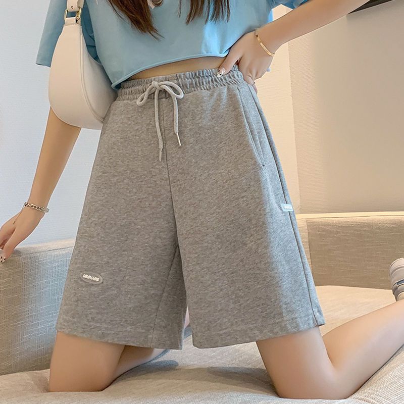 Grey Sports Shorts Women's Summer Outer Wear Casual Thin Slimming Mid-length Pants Loose A- shape High Waist Wide Leg 5-point Pants
