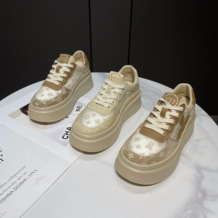 Genuine Leather Platform Shoes 2023 Autumn Casual Mesh Comfortable Sneakers Breathable Distressed Shoes Fashionable Women's Shoes Height Increasing