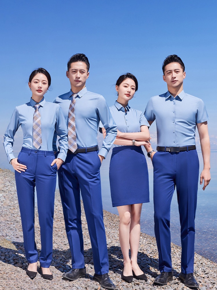 三防银行公务员竹纤维工作服短销售业务长袖衬衫衬衣男女无痕职业