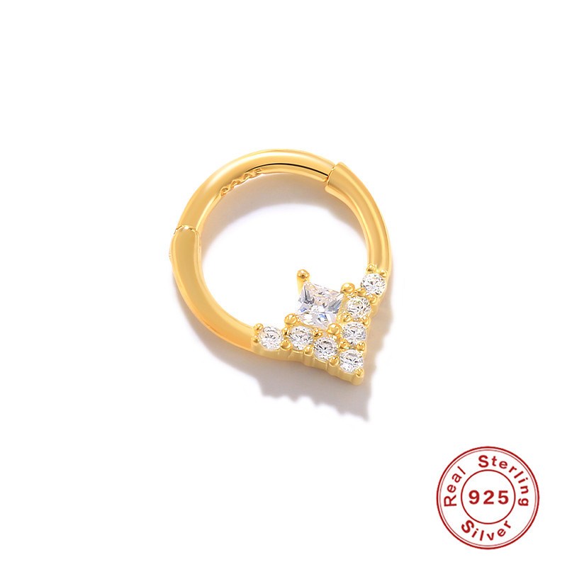 S925 plata de ley relámpago súper flash con incrustaciones de joyas de perforación estilo europeo y americano INS estilo francés exagerado mini pendientes pequeños anillo de nariz