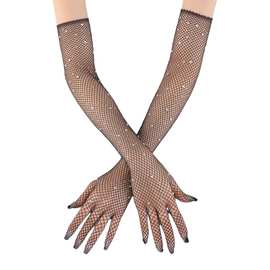 新款欧美时尚烫钻网眼夜店性感手套渔网情趣弹力女士舞蹈装饰手套