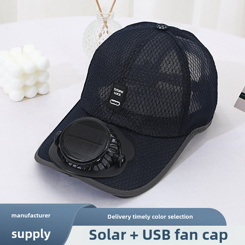 Summer New Breathable Mesh Cap Solar Charged Fan Hat Sunshade Sunscreen Outdoor Casual Adult Men and Women_voghion.com