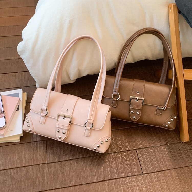Cross-Border Niche Retro Motorcycle Bag for Women 2026 Spring/Summer New Fashion Studded Shoulder Underarm Bag Handbag for Women Cross-Border Niche Retro Motorcycle Bag for Women 2026 Spring/Summer New Fashion Studded Shoulder Underarm Bag Handbag for Women
