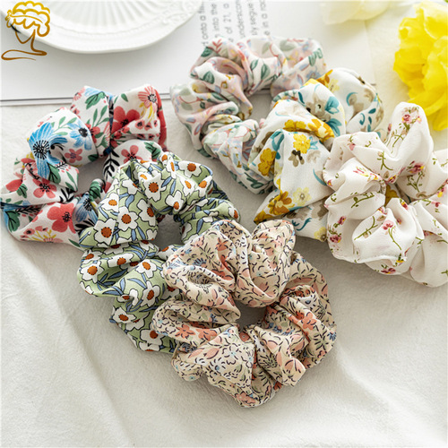 ins Japanese and Korean version of headwear new sweet floral large intestine hair ring girl forest style ponytail hair rope three-state fabric