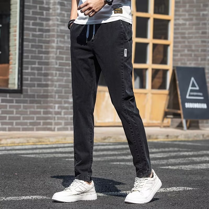Jeans Pantalones de hombre rectos ajustados para hombre Pantalones casuales de moda coreana de estilo fino de verano Pantalones largos de seda de hielo para hombre