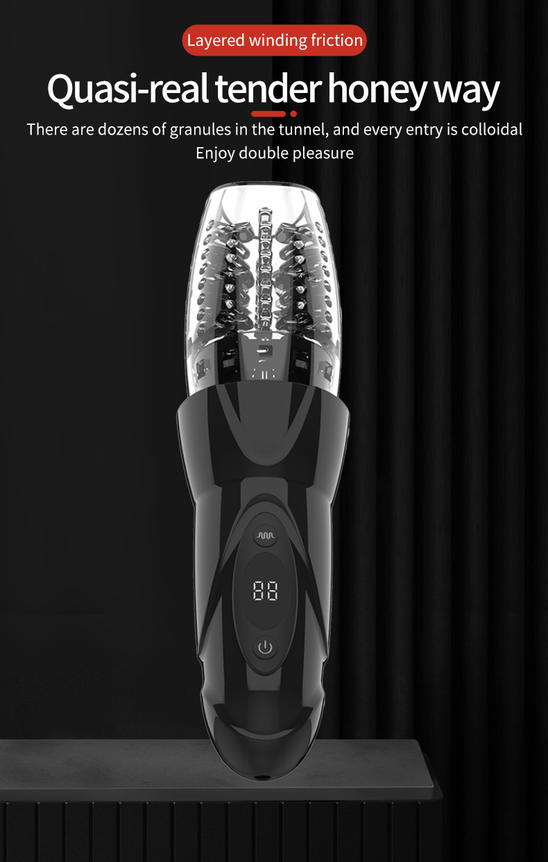 Telescopic Rotating Electric Masturbator with Vibration, Black ABS and Silicone Cup for Men — detail image 8