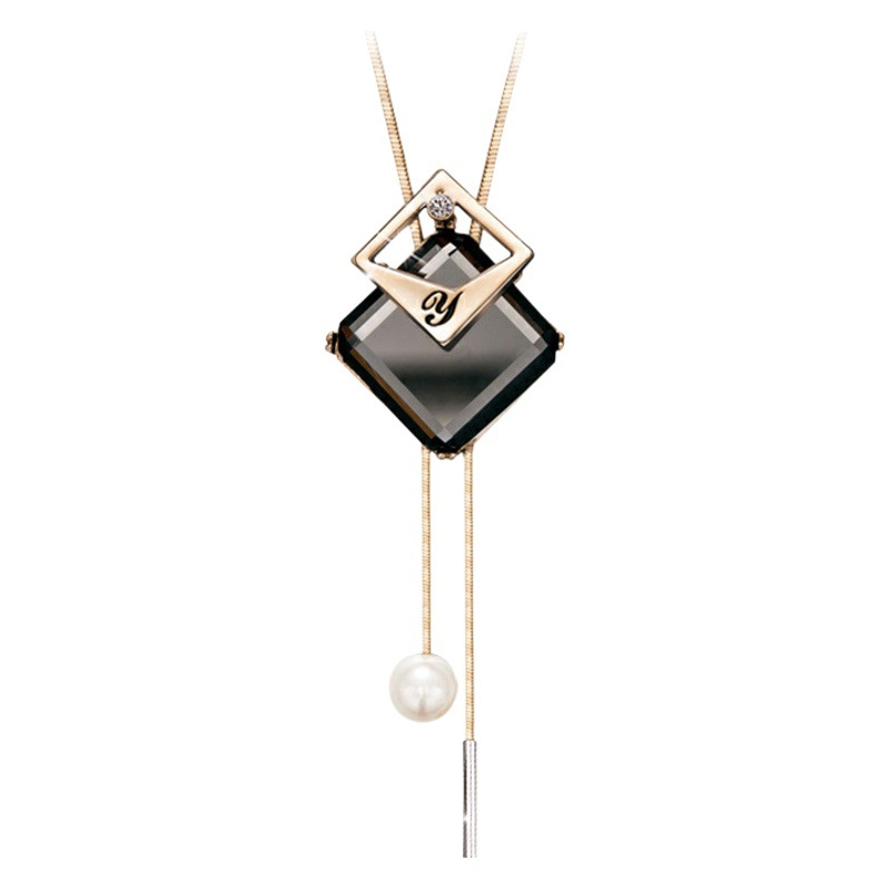 Doble capa de diamantes borla cuadrada suéter Cadena de alto grado de las mujeres versátil Otoño e Invierno suéter largo cadena accesorios al por mayor
