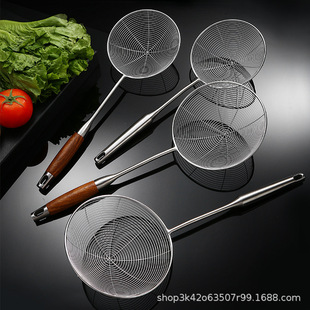 Stainless steel rosewood wire drain wooden handle colander multi-specification frying colander noodle spoon kitchen utensils wholesale