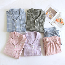 情侣款睡衣套装男女秋冬保暖微弹长袖长裤可外穿家居服日系格子