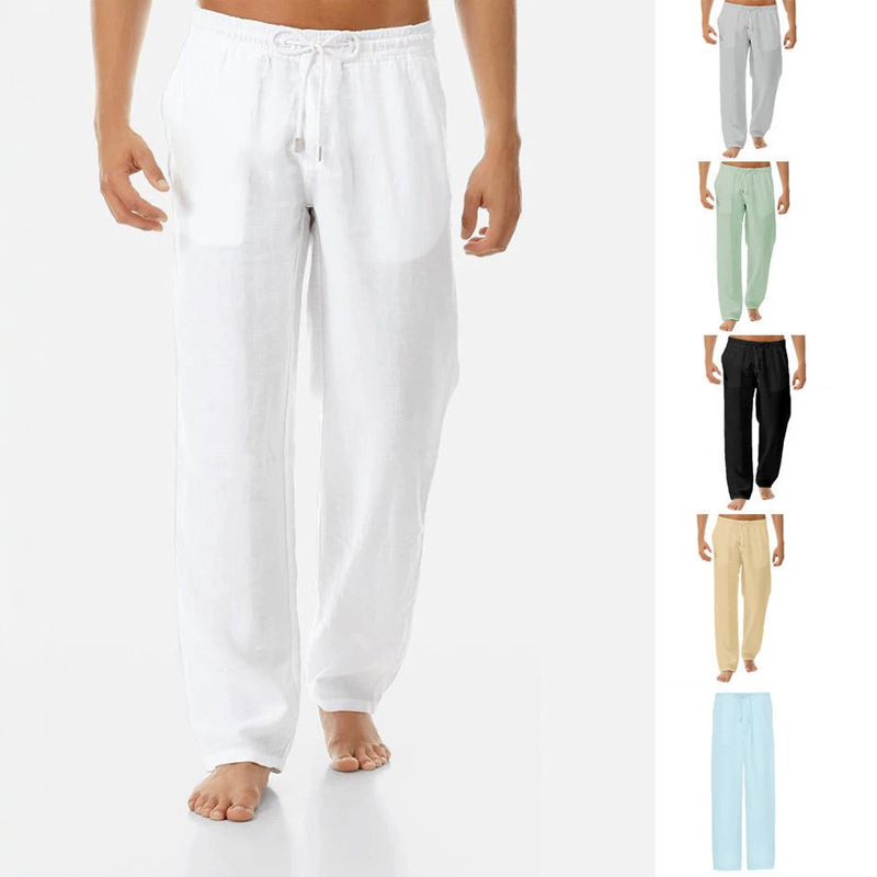 Spot second hair Amazon wish new cross-border European and American foreign trade Men's simple solid color casual cotton and linen trousers