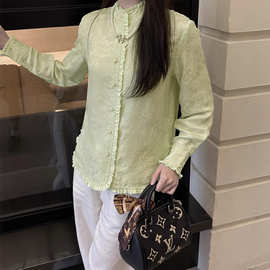 深圳南油2025秋季女装小众设计真丝花萝高级面料蕾丝木耳边边衬衫