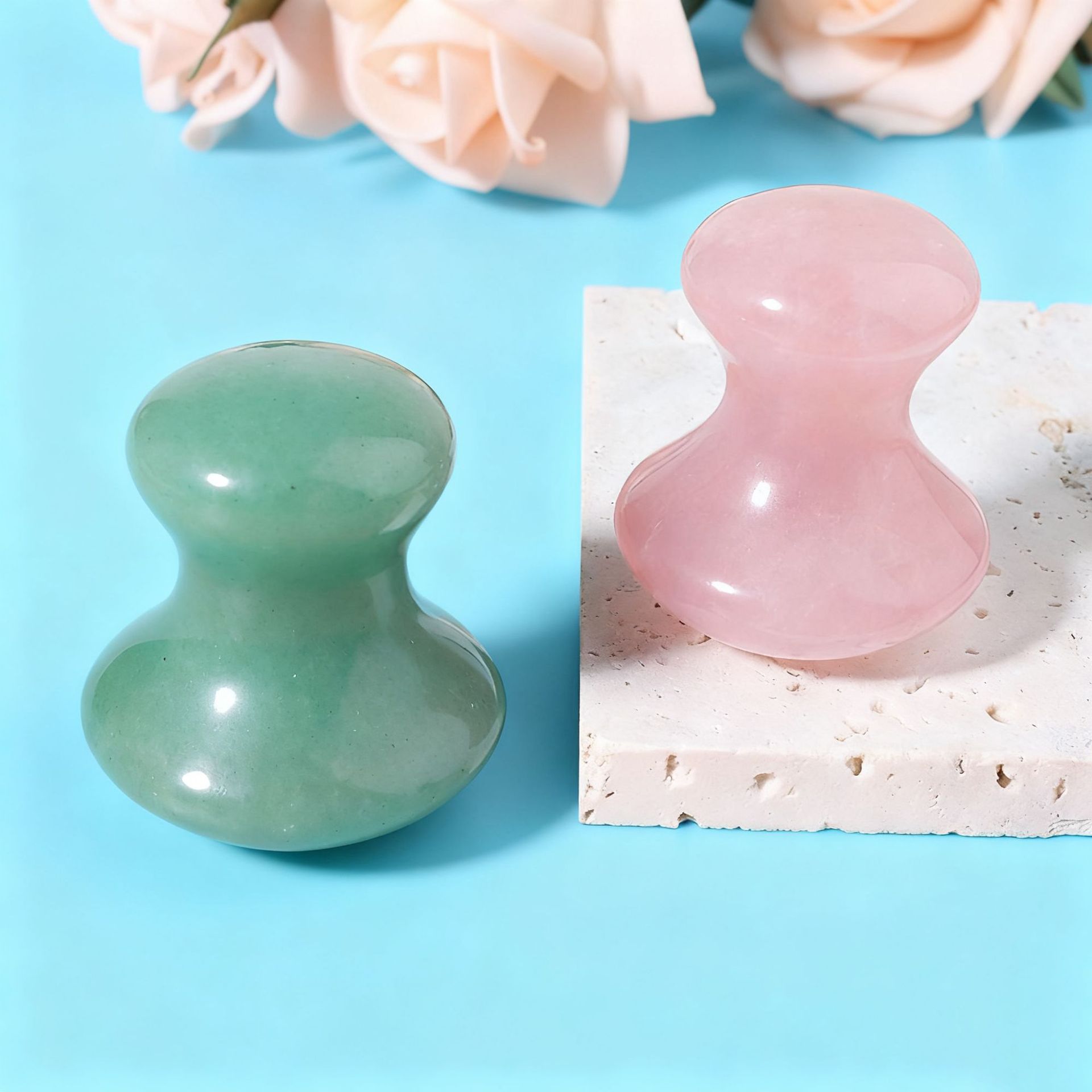 Cross-Border In-Stock Crystal Massage Stone Jade Mushroom Head Pink Crystal Massager for Face and Neck Beauty Wholesale Meridian
