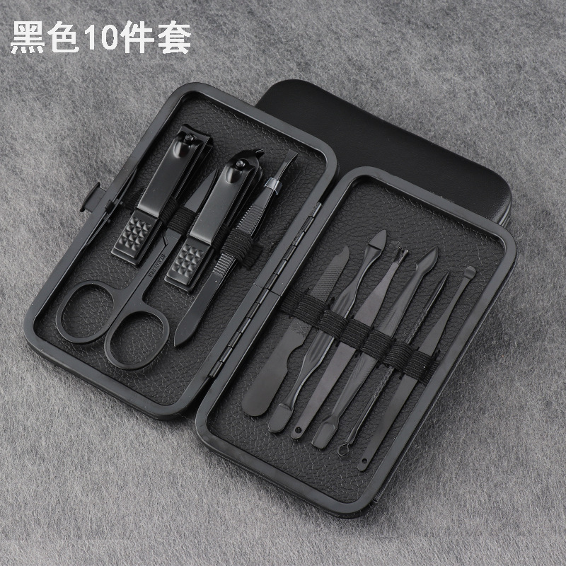Acero inoxidable negro cortaúñas conjunto completo de 18 piezas cortaúñas traje acné aguja pedicura cuchillo belleza alicates manicura herramientas