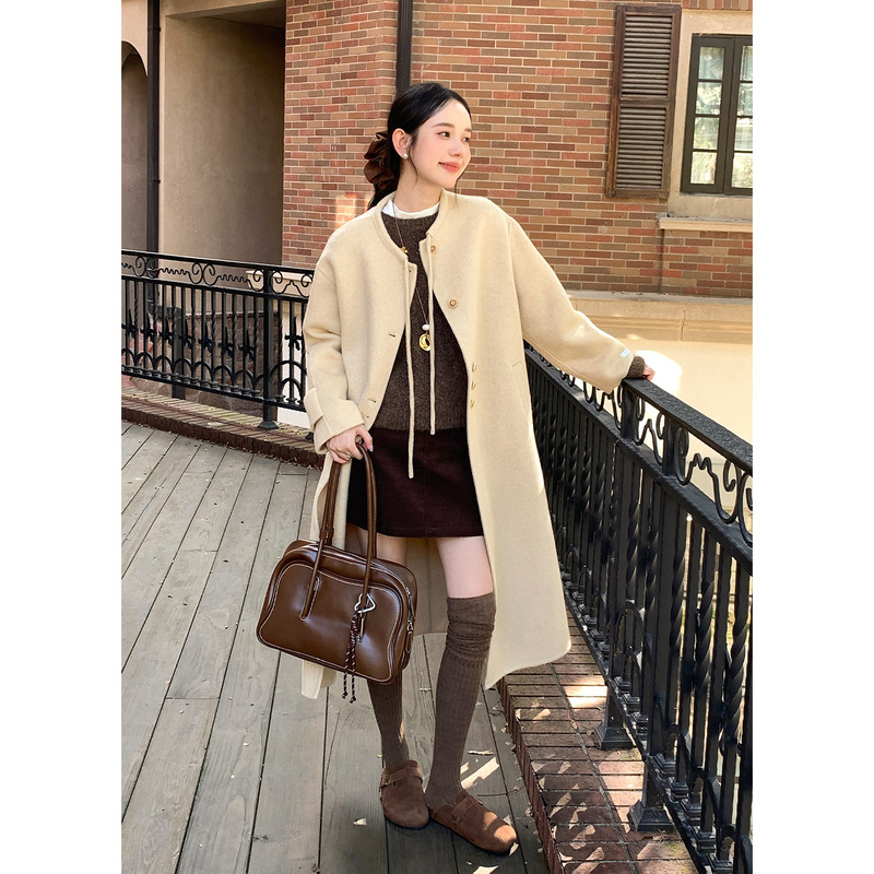 【No Returns or Exchanges】Miu Series Diary 70 Wool Lace-Up Extended Double-Sided Woolen Coat for Women Korean Style Coat 0647 【No Returns or Exchanges】Miu Series Diary 70 Wool Lace-Up Extended Double-Sided Woolen Coat for Women Korean Style Coat 0647