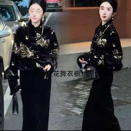 K7X轻奢优雅高级女装时髦套装裙新中式国风刺绣设计短款羽绒服外