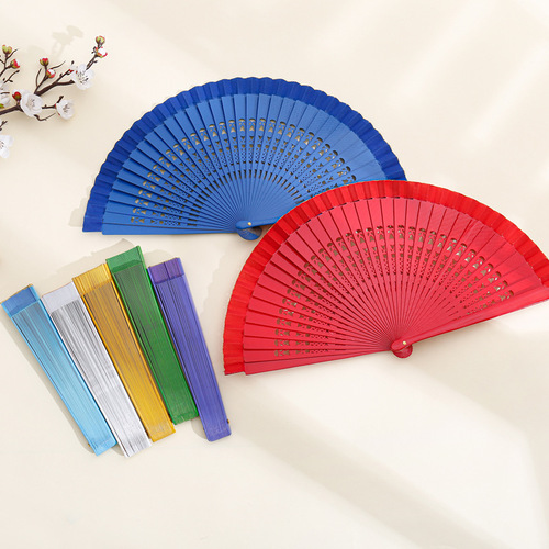 Cheongsam Fan Show Folding Hand Fan with Ancient Red Wooden Handle for Square Dance Performance, Smooth Opening and Closing Stage Fan, Wholesale