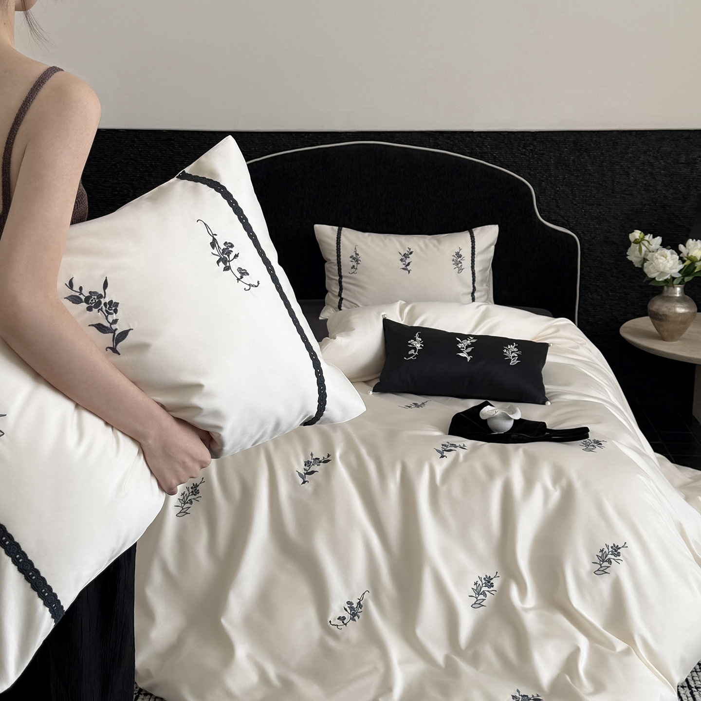 2026 100S algodón largo bordado de precisión de cuatro piezas - Fog Island   Casa de alojamiento de algodón bordado cama