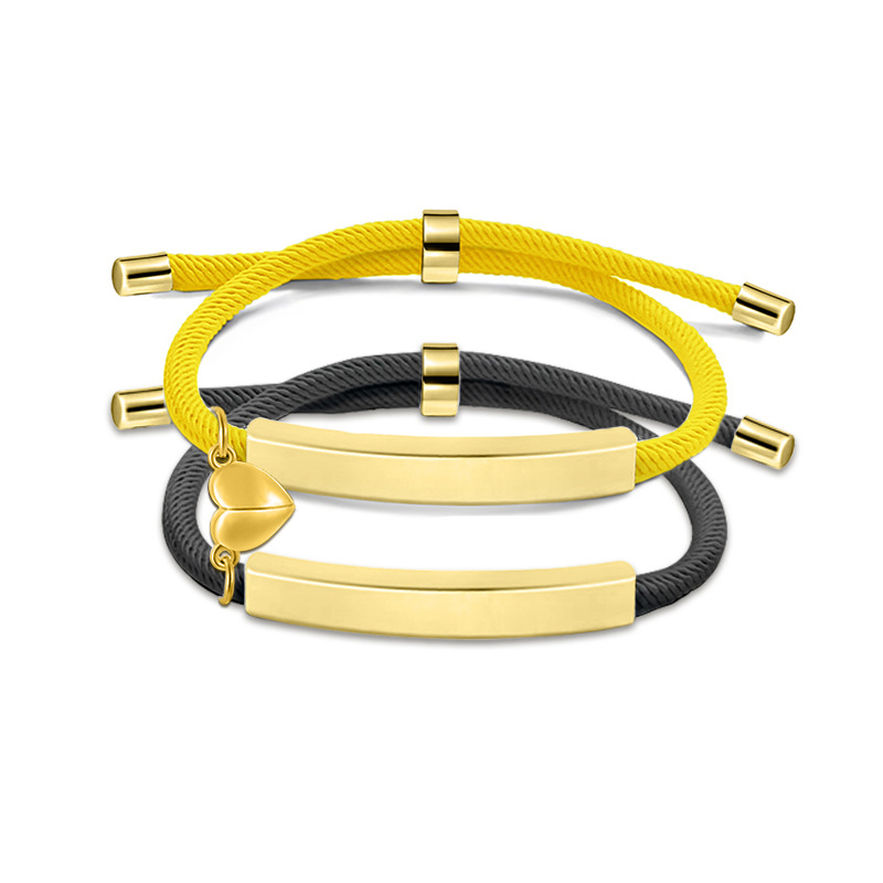 22g Weight Bracelets Classification rope Chain Material Woven Chain Chain Type 1 Pair Quantity Daily Occasion 201 Stainless Steel, rope Material Geometric, Customization Laser Engraving, Heart Shape Pattern Unisex Gender Plating Design Simple Style Style Simple Style Geometric Customization Laser Engraving Heart Shape 201 Stainless Steel Rope Woven Chain String Bracelets Wholesale 9