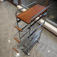 中古风夹缝小推车落地置物架客厅零食收纳架极窄缝隙可移动储物柜