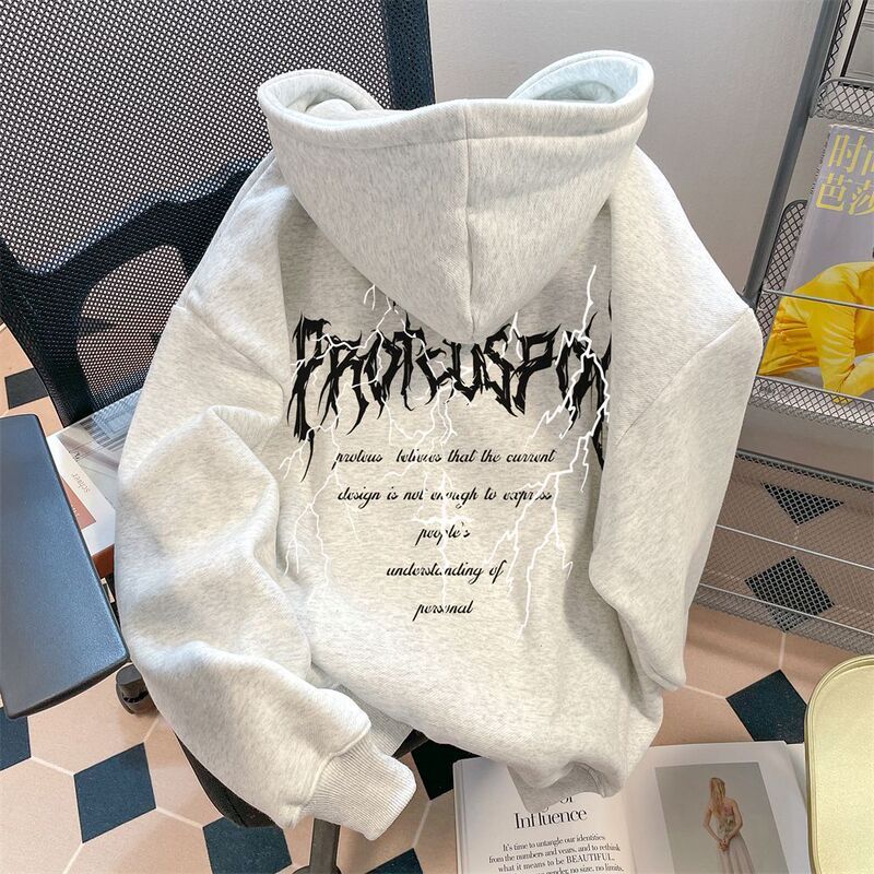 Hooded Sweatshirt Men's Autumn and Winter Trendy Brand Youth Thickeneded Hoodie 2025 New American Letter Trendyy Jacket Men
