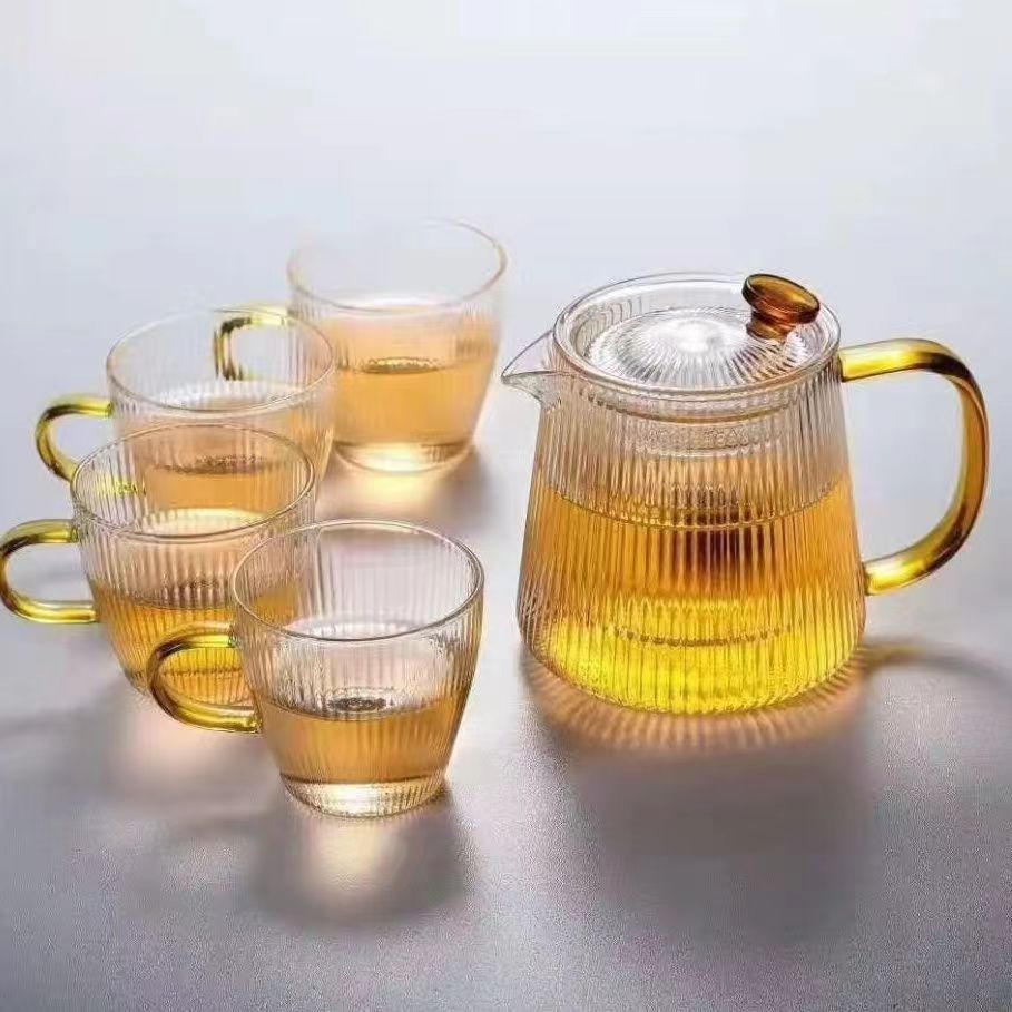 耐热玻璃泡茶壶煮茶壶加厚竖纹带过滤茶水分离壶日式功夫茶具套装