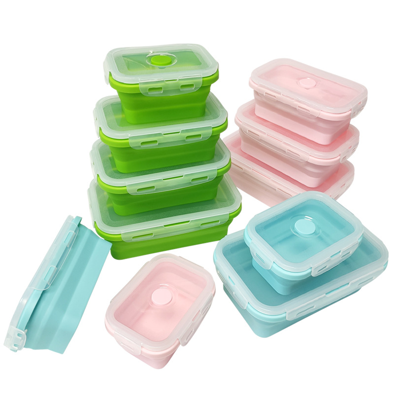 Gran cantidad de productos de calidad alimenticia portátiles de silicona rectangular plegable en la fábrica de Shenzhen se pueden calentar en microondas