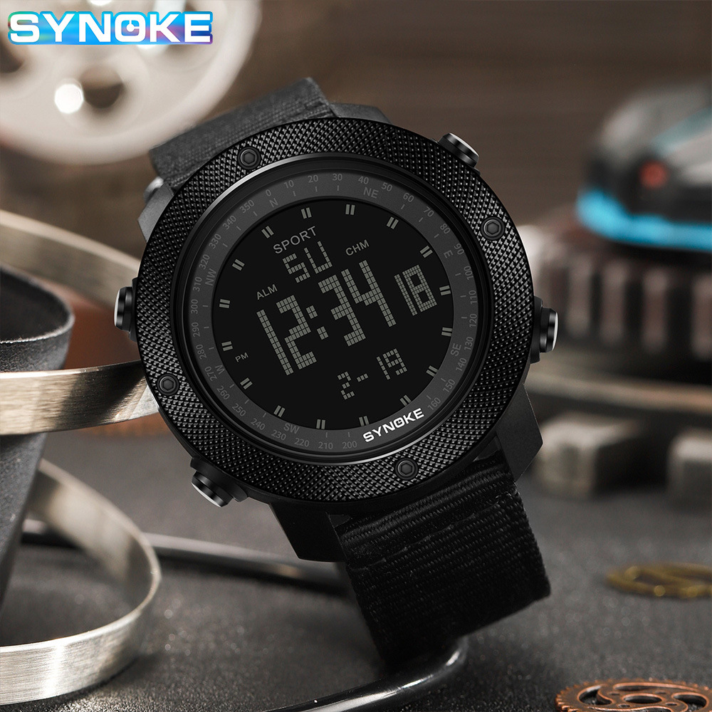 SYNOKE hombres deportes reloj electrónico correa de nylon multifuncional impermeable luminoso pantalla grande al aire libre montañismo moda Deportes