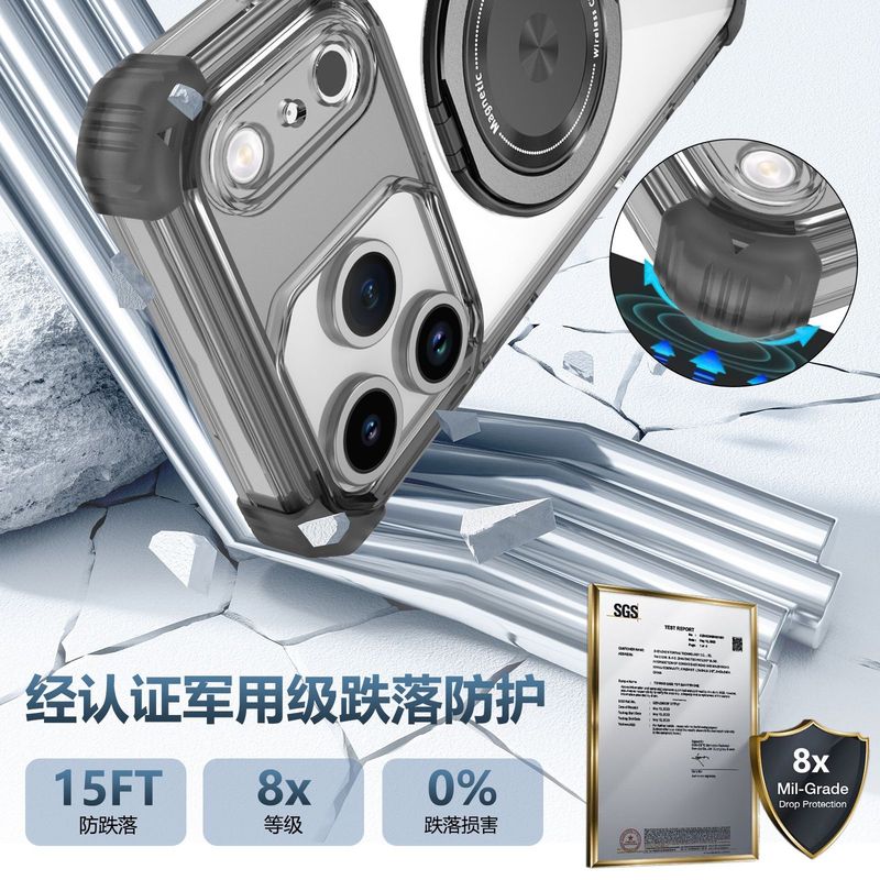 高透明で黄ばみなし、iPhone 17携帯電話ケースに最適、360度回転磁気スタンド、Apple 16落下防止保護カバー|undefined