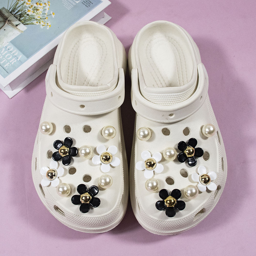 Transfronterizo nuevos zapatos agujero accesorios DIY resina girasol cinco pétalos perla Decoración Accesorios hebilla extraíble