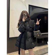 冬季黑色棉衣服外套女2024年新款韩系设计感轻薄中长款面包服