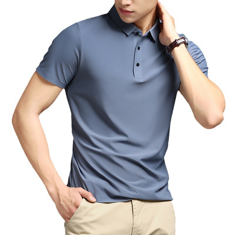 Verano delgado transpirable con solapa camiseta de manga corta hombre de negocios casual camiseta de color sólido camiseta de hielo seco sin rastro camiseta de polo