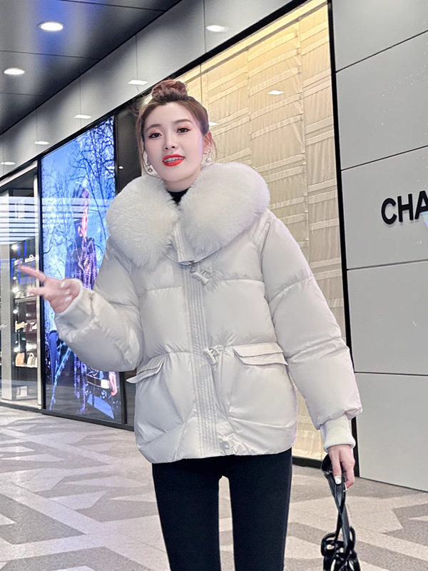 冬季短款羽绒棉服女2025年韩版新款翻领大毛领时尚小个子棉服外套|undefined