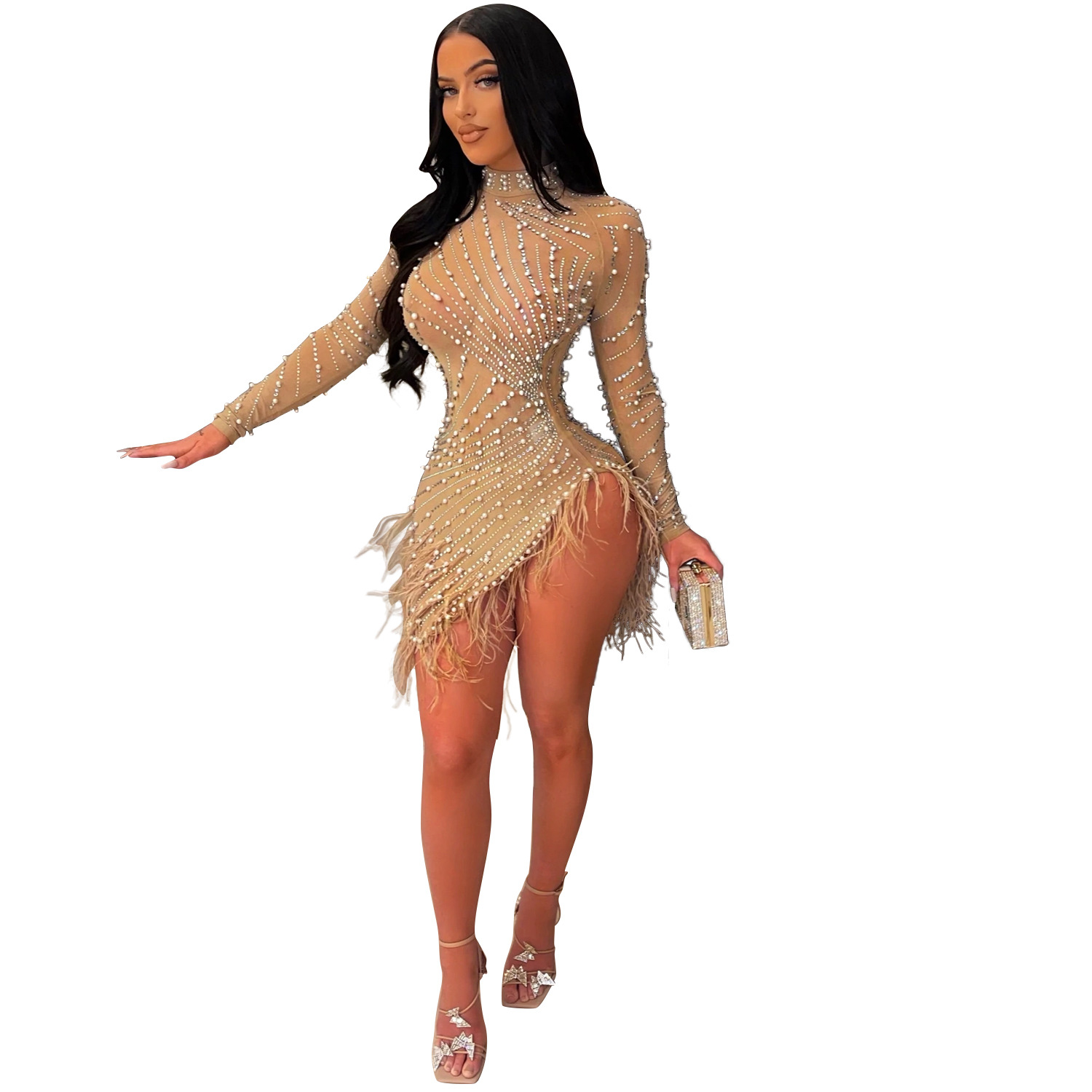 291g Weight Asymmetrical Dress Dress Length Type Long Sleeve Sleeve Length Bodycon Dress Dresses Type Spandex, Polyester Fabric Type Mid Waist Waist Line Party, Stage Occasion Round Neck Neckline Skinny Fit Type Solid Color, Sparkly Pattern Summer Season Women's Gender Beaded, Tassel, Diamond Design Elegant, Sexy Style Wholesale Women's Elegant Sexy Beaded Tassel Diamond Solid Color Sparkly Party Stage Round Neck Long Sleeve Bodycon Dress 38