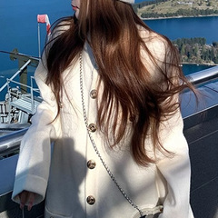 2025秋季新款经典正肩小香可收腰仿羊毛开衫外套女直筒针织衫女装