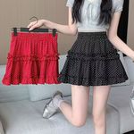甜美红色波点木耳边半身裙女温柔甜辣松紧高腰显瘦A字短裙小个子