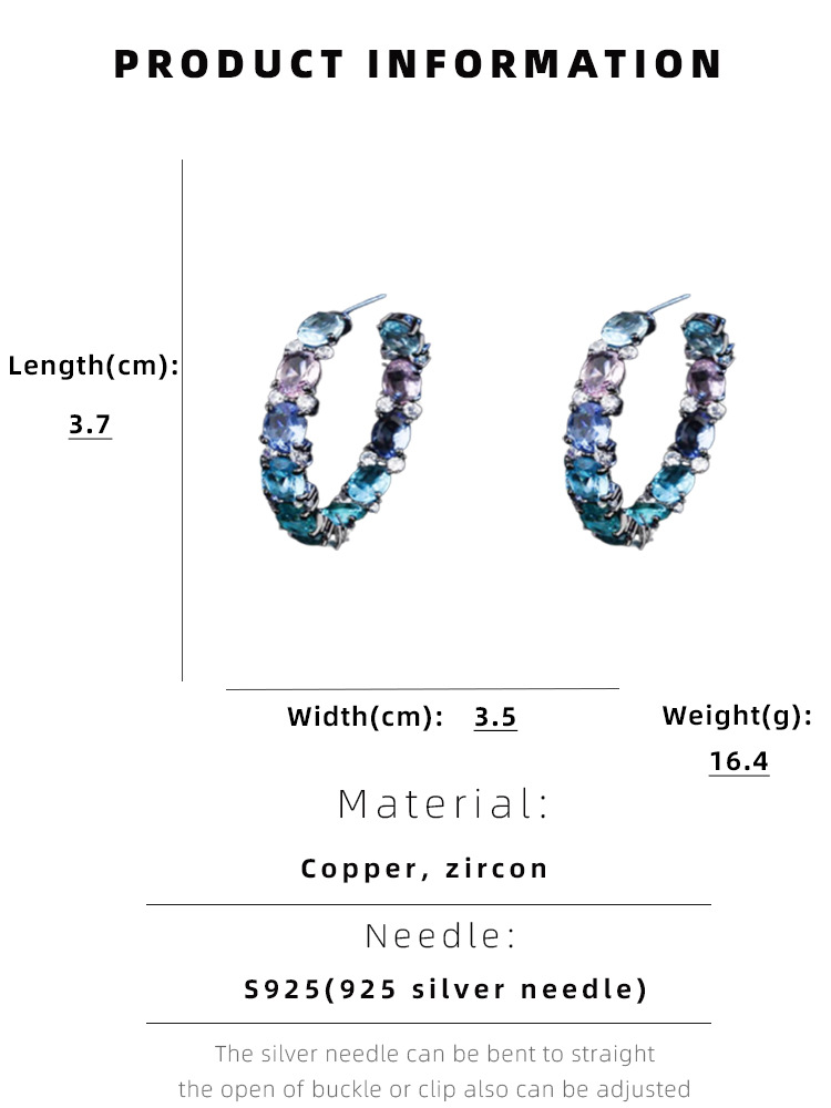 Fashion Round Copper Inlay Zircon Earrings 1 Pair