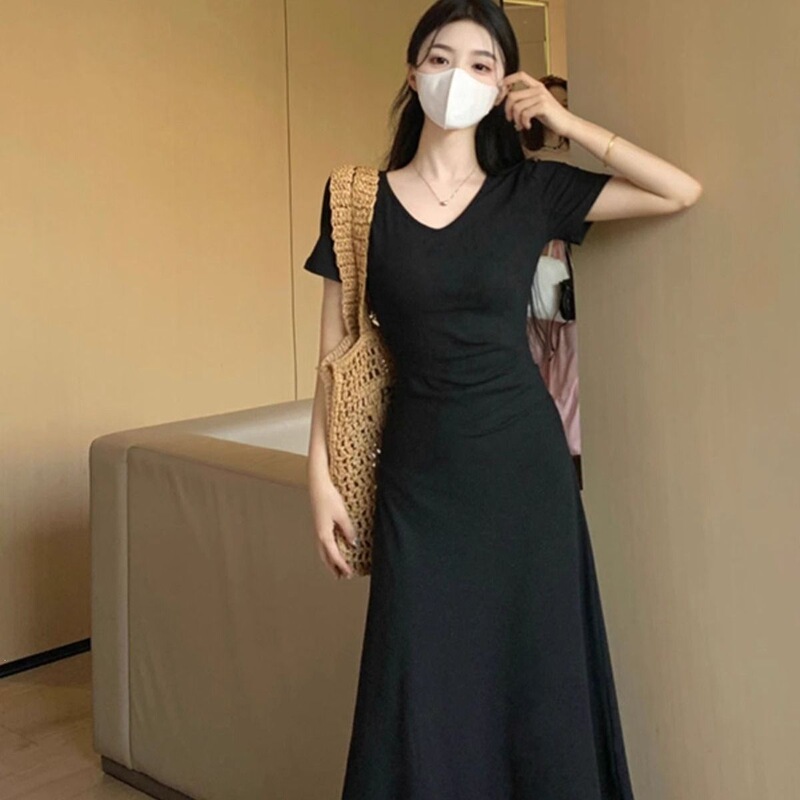Black Dress for Women, Elegant and Slim-Fitting, Waist-Cinching, Summer Long Dress, Korean Style, 2026 New Model Black Dress for Women, Elegant and Slim-Fitting, Waist-Cinching, Summer Long Dress, Korean Style, 2026 New Model